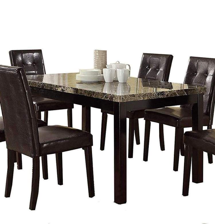 Dining Table Faux Marble Top Birch Veneer Dining Room Furniture 1Pc Table