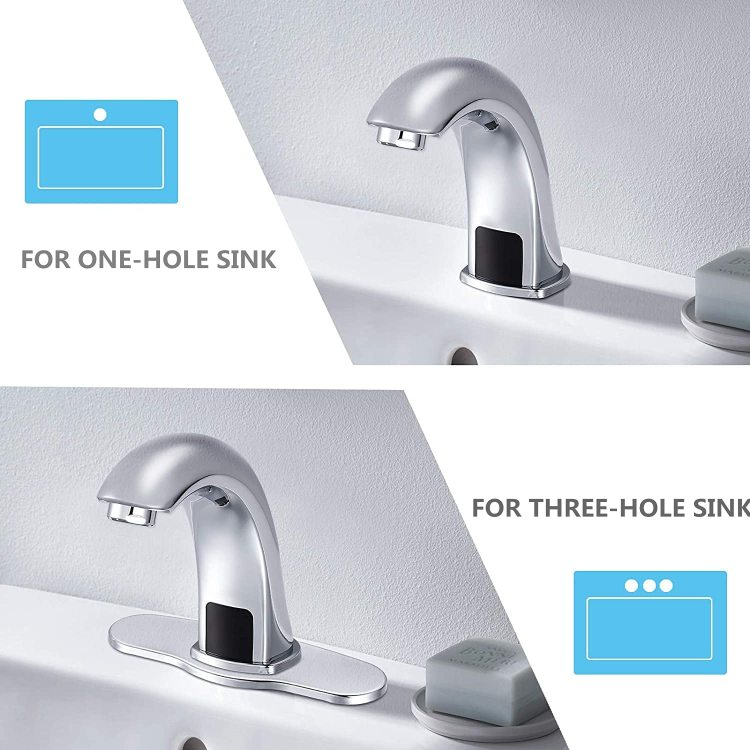 Automatic Sensor Touchless Bathroom Sink Faucet With Deck Plate, Chrome Vanity Faucets, Hands Free Bathroom Water Tap With Cold And Hot Water Mixer