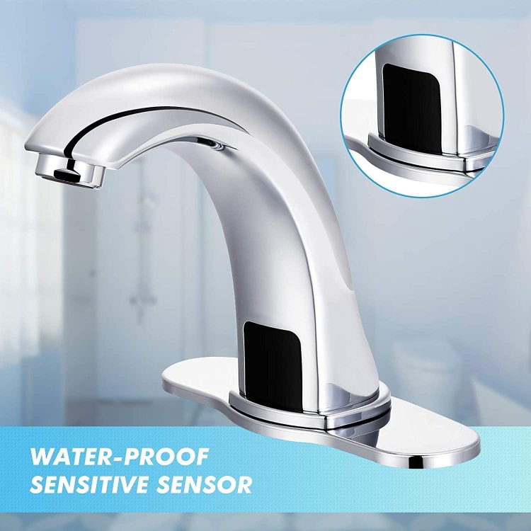 Automatic Sensor Touchless Bathroom Sink Faucet With Deck Plate, Chrome Vanity Faucets, Hands Free Bathroom Water Tap With Cold And Hot Water Mixer