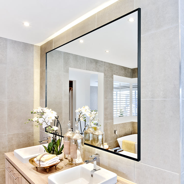 36X24 Inches Modern Black Bathroom Mirror With Aluminum Frame Vertical Or Horizontal Hanging Decorative Wall Mirrors For Living Room Bedroom