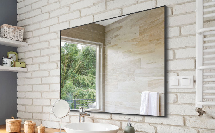 36X24 Inches Modern Black Bathroom Mirror With Aluminum Frame Vertical Or Horizontal Hanging Decorative Wall Mirrors For Living Room Bedroom