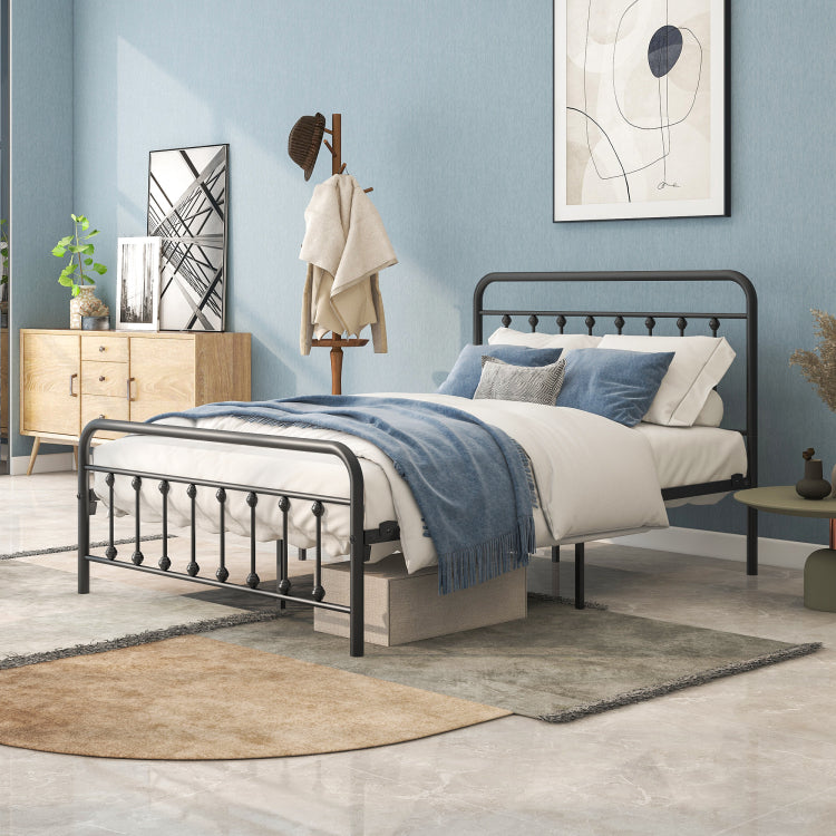 Metal Platform Bed Frame, Victorian Style Headboard Footboard Under Bed Storage No Box Spring Needed Full Size Black