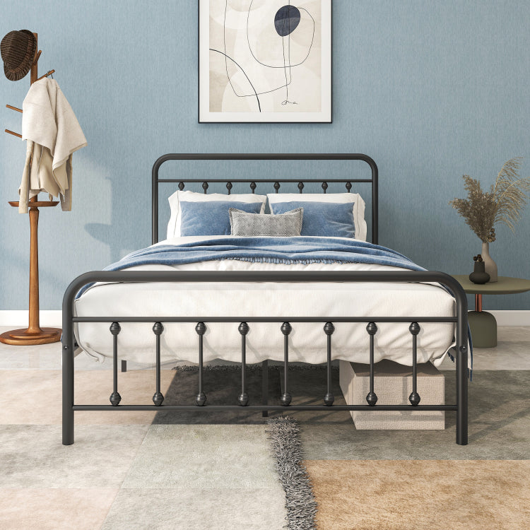 Metal Platform Bed Frame, Victorian Style Headboard Footboard Under Bed Storage No Box Spring Needed Full Size Black