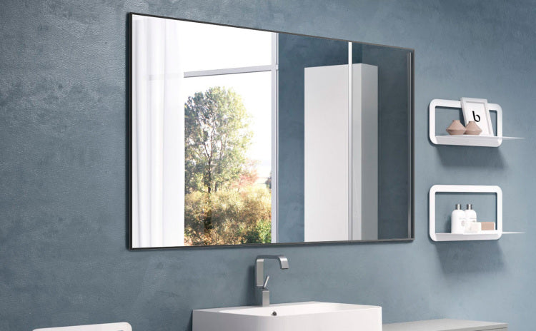 36X24 Inches Modern Black Bathroom Mirror With Aluminum Frame Vertical Or Horizontal Hanging Decorative Wall Mirrors For Living Room Bedroom