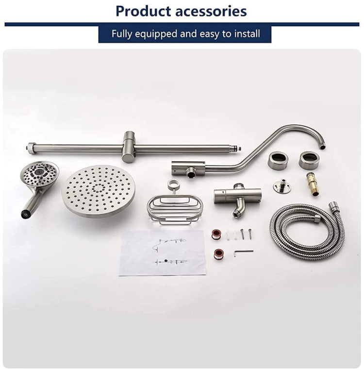 Shower System With Rain Showerhead, 5 Function Hand Shower, Adjustable Slide Bar And Soap Dish For Bathroom Shower Faucet Set, Brushed Nickel Finish