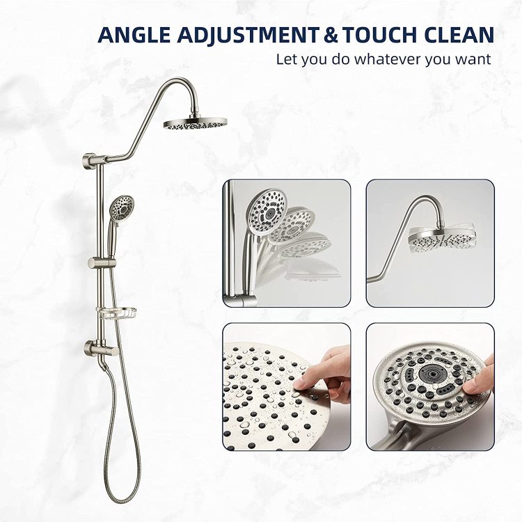 Shower System With Rain Showerhead, 5 Function Hand Shower, Adjustable Slide Bar And Soap Dish For Bathroom Shower Faucet Set, Brushed Nickel Finish