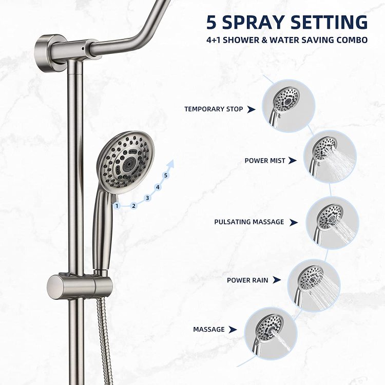 Shower System With Rain Showerhead, 5 Function Hand Shower, Adjustable Slide Bar And Soap Dish For Bathroom Shower Faucet Set, Brushed Nickel Finish