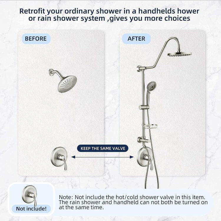Shower System With Rain Showerhead, 5 Function Hand Shower, Adjustable Slide Bar And Soap Dish For Bathroom Shower Faucet Set, Brushed Nickel Finish