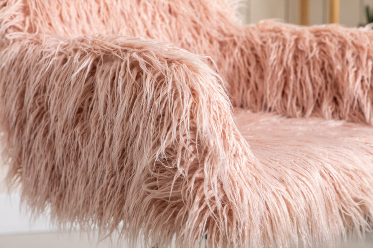 Hengming Modern Faux Fur Home Office Chair, Fluffy Chair For Girls, Makeup Vanity Chair