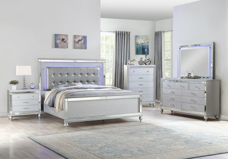 Sterling King 5 Pc Led Bedroom Set Made With Wood In Silver Color Nj Inventory