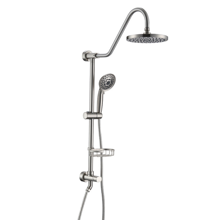 Shower System With Rain Showerhead, 5 Function Hand Shower, Adjustable Slide Bar And Soap Dish For Bathroom Shower Faucet Set, Brushed Nickel Finish