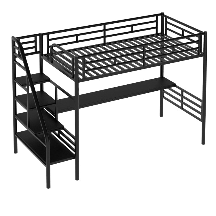 Metal Loft Bed Frame With Desk, No Box Spring Needed,Twin ,Black