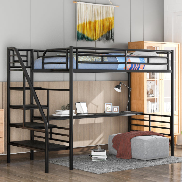 Metal Loft Bed Frame With Desk, No Box Spring Needed,Twin ,Black