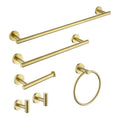 6 Pieces Brushed Gold Bathroom Hardware Set Sus304 Stainless Steel Round Wall Mounted Includes Hand Towel Bar,Toilet Paper Holder,Robe Towel Hooks,Bathroom Accessories Kit