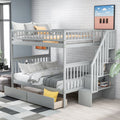 Full Over Full Bunk Bed With Two Drawers And Storage, Gray