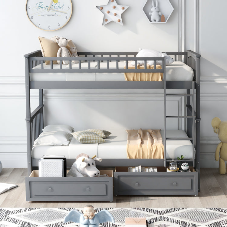 Twin Over Twin Bunk Bed With Drawers, Convertible Beds, Gray Old Sku: Sm000240Aae 1