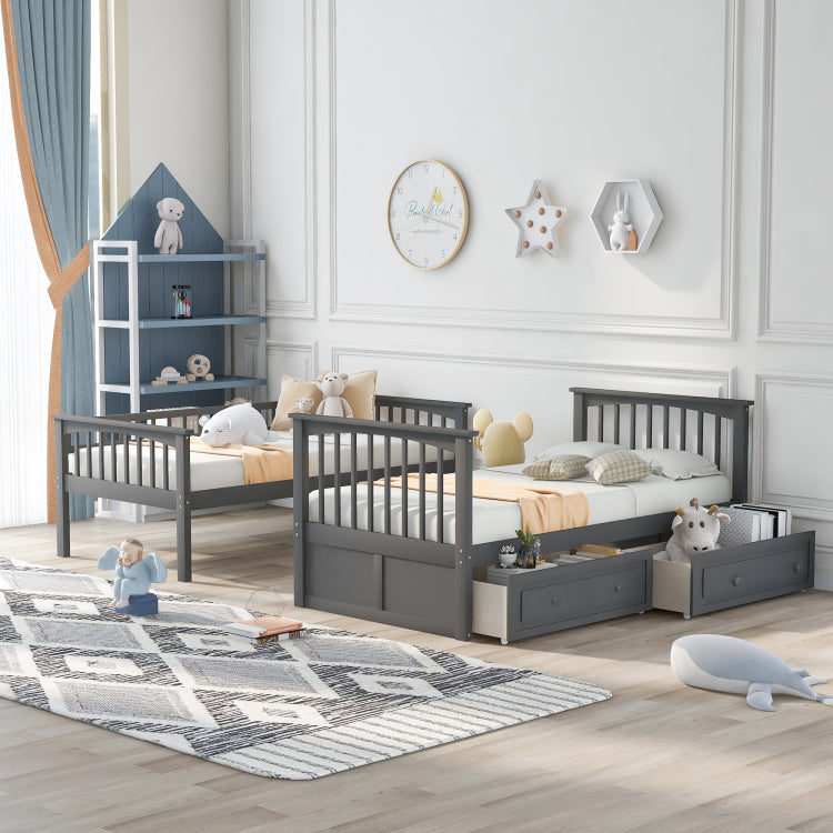Twin Over Twin Bunk Bed With Drawers, Convertible Beds, Gray Old Sku: Sm000240Aae 1