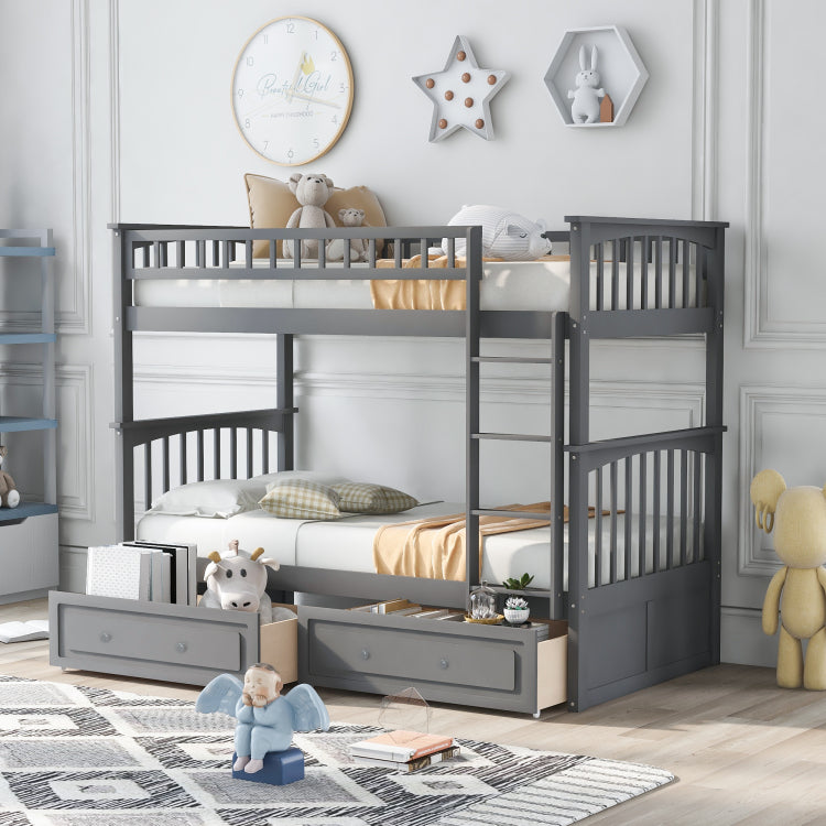 Twin Over Twin Bunk Bed With Drawers, Convertible Beds, Gray Old Sku: Sm000240Aae 1