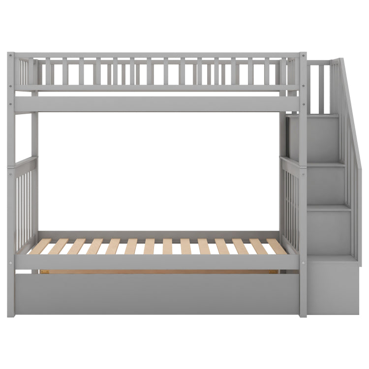 Twin Over Twin Bunk Bed With Trundle And Storage, Gray