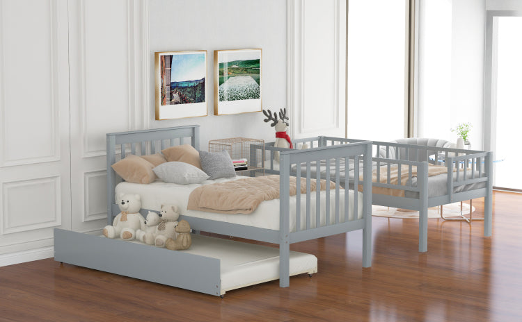 Twin Over Twin Bunk Bed With Trundle And Storage, Gray