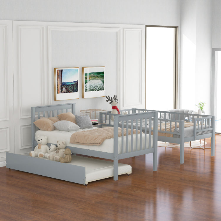 Twin Over Twin Bunk Bed With Trundle And Storage, Gray