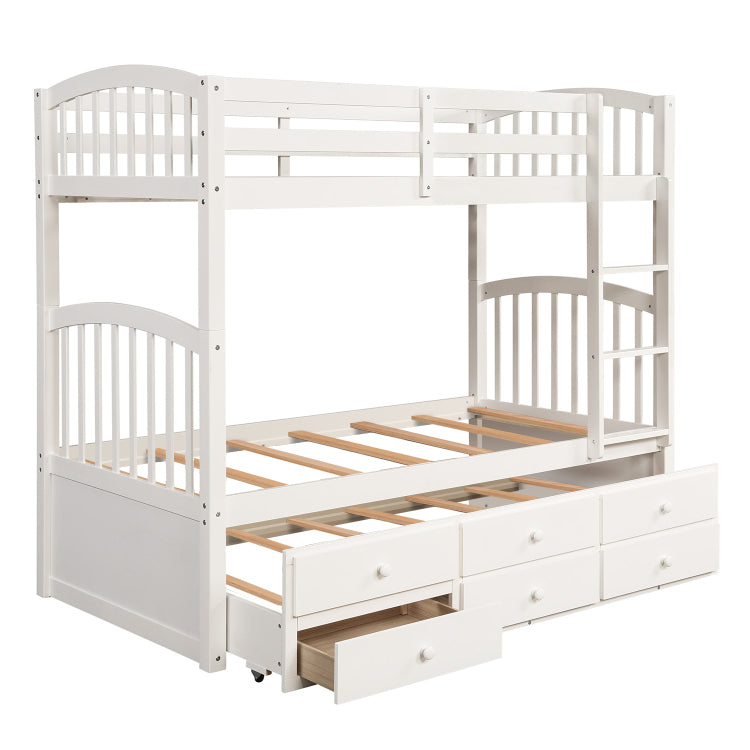 Twin Bunk Bed With Ladder, Safety Rail, Twin Trundle Bed With 3 Drawers For Teens Bedroom, Guest Room Furniture White Old Sku :Lp000071Aak