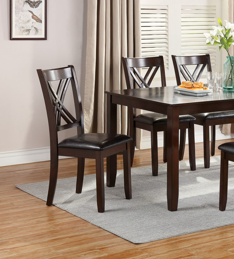 7Pcs Dining Set Dining Table 6 Side Chairs Clean Espresso Finish Cushion Seats X Design Back Chairs