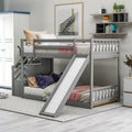 Twin Over Twin Bunk Bed With Convertible Slide And Stairway, Gray