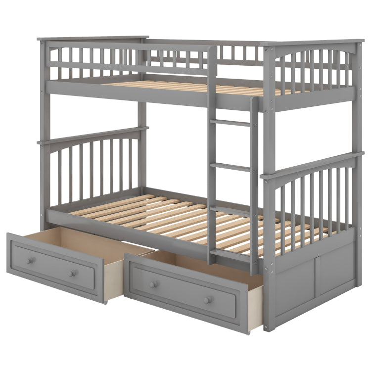 Twin Over Twin Bunk Bed With Drawers, Convertible Beds, Gray Old Sku: Sm000240Aae 1