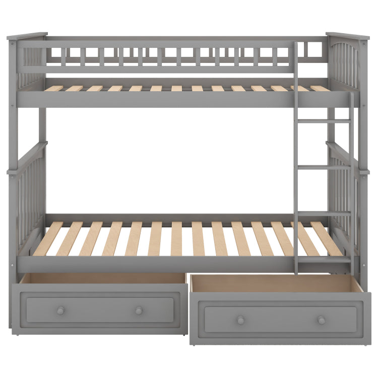 Twin Over Twin Bunk Bed With Drawers, Convertible Beds, Gray Old Sku: Sm000240Aae 1