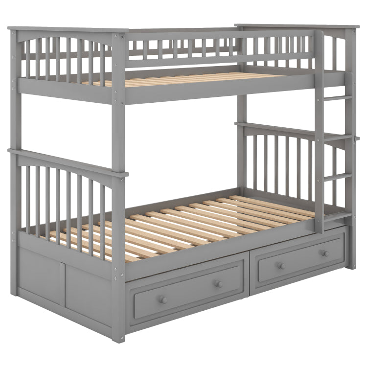 Twin Over Twin Bunk Bed With Drawers, Convertible Beds, Gray Old Sku: Sm000240Aae 1