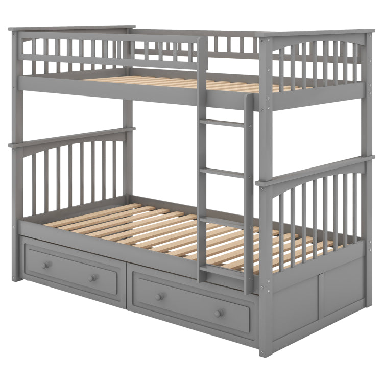 Twin Over Twin Bunk Bed With Drawers, Convertible Beds, Gray Old Sku: Sm000240Aae 1