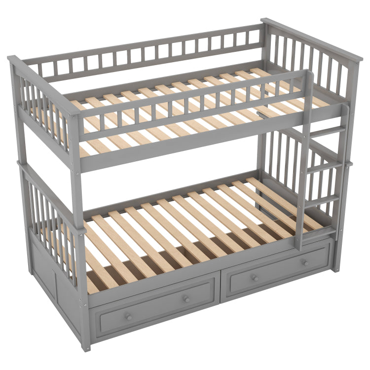 Twin Over Twin Bunk Bed With Drawers, Convertible Beds, Gray Old Sku: Sm000240Aae 1