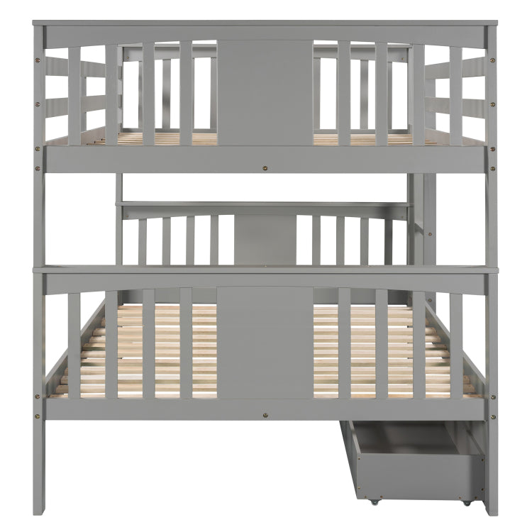 Full Over Full Bunk Bed With Drawers And Ladder For Bedroom, Guest Room Furniture Gray Old Sku :Lt000205Aae