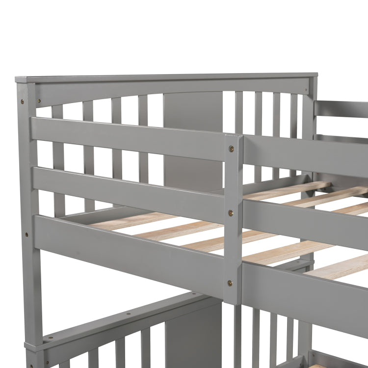 Full Over Full Bunk Bed With Drawers And Ladder For Bedroom, Guest Room Furniture Gray Old Sku :Lt000205Aae