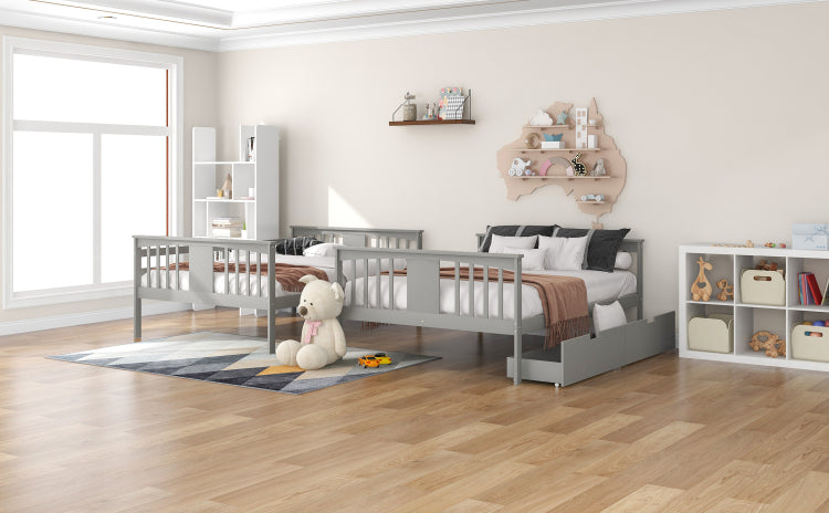 Full Over Full Bunk Bed With Drawers And Ladder For Bedroom, Guest Room Furniture Gray Old Sku :Lt000205Aae