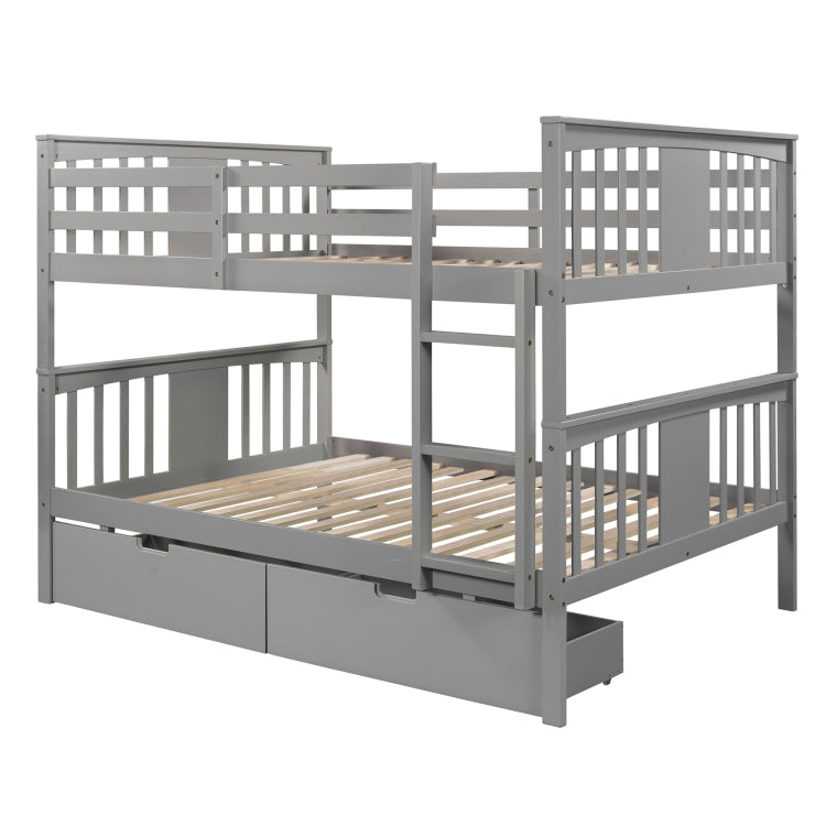 Full Over Full Bunk Bed With Drawers And Ladder For Bedroom, Guest Room Furniture Gray Old Sku :Lt000205Aae