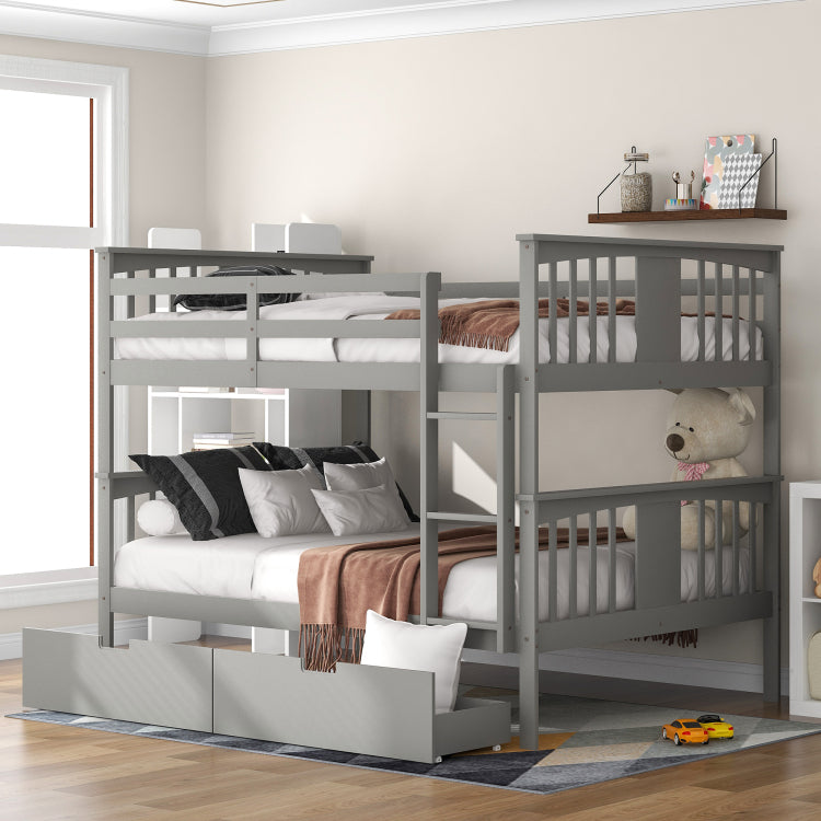 Full Over Full Bunk Bed With Drawers And Ladder For Bedroom, Guest Room Furniture Gray Old Sku :Lt000205Aae
