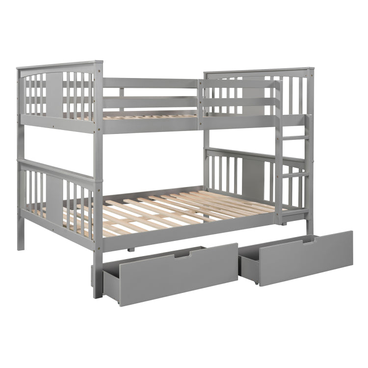 Full Over Full Bunk Bed With Drawers And Ladder For Bedroom, Guest Room Furniture Gray Old Sku :Lt000205Aae