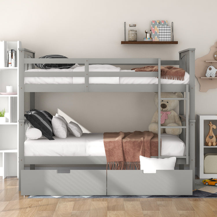 Full Over Full Bunk Bed With Drawers And Ladder For Bedroom, Guest Room Furniture Gray Old Sku :Lt000205Aae