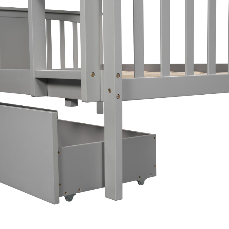 Full Over Full Bunk Bed With Drawers And Ladder For Bedroom, Guest Room Furniture Gray Old Sku :Lt000205Aae