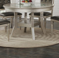Round Dining Table Silver Grey Finish Rubber Wood Frame Center Glass Top Dinette Table