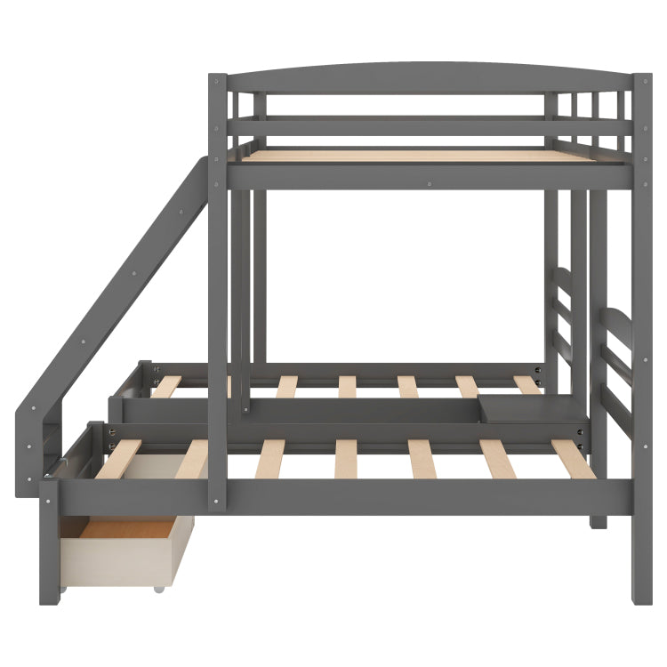 Full Over Twin & Twin Bunk Bed,Triple Bunk Bed With Drawers, Gray