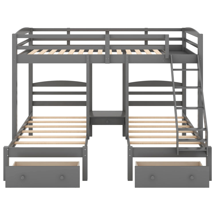 Full Over Twin & Twin Bunk Bed,Triple Bunk Bed With Drawers, Gray