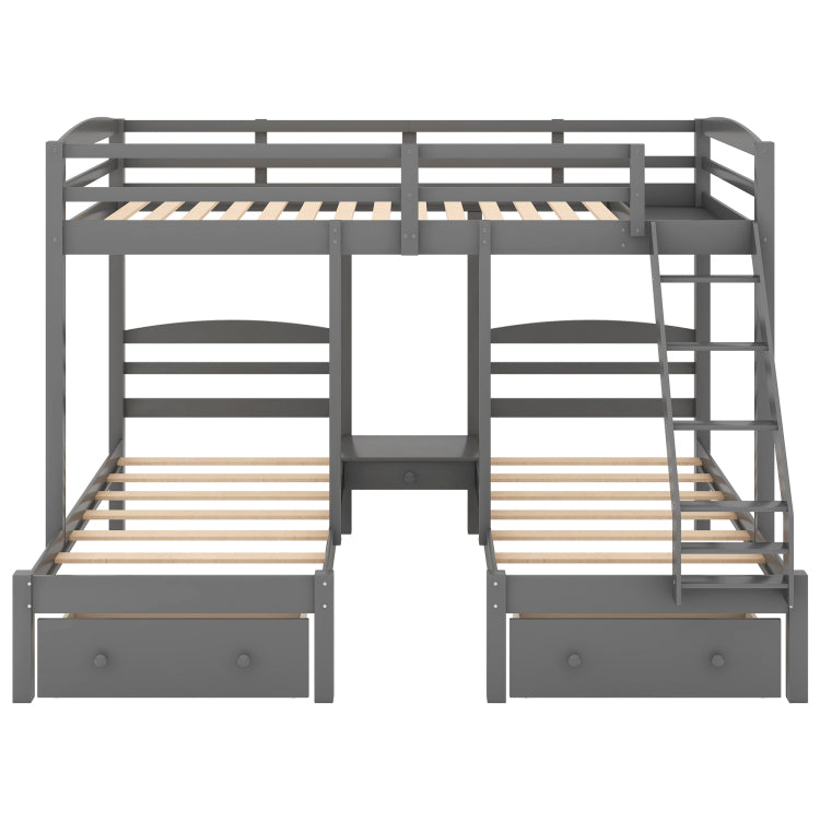 Full Over Twin & Twin Bunk Bed,Triple Bunk Bed With Drawers, Gray
