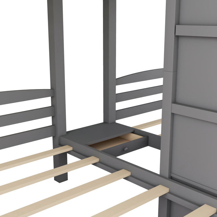Twin Over Twin & Twin Bunk Bed With Built In Staircase And Storage Drawer,Gray
