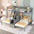 Twin Over Twin & Twin Bunk Bed With Built In Staircase And Storage Drawer,Gray