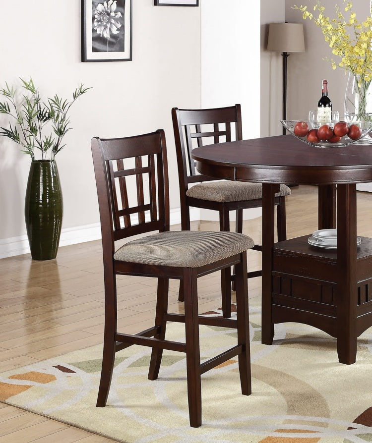 Dining Table Round Counter Height Dining Table W Shelve 1Pc Table Only Solid Wood Dark Rosy Brown Finish