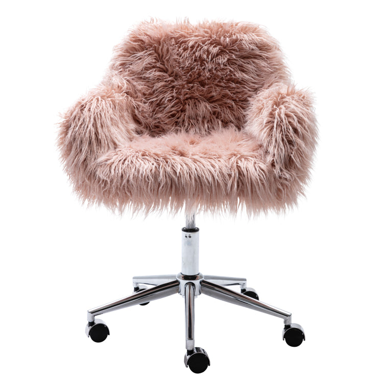 Hengming Modern Faux Fur Home Office Chair, Fluffy Chair For Girls, Makeup Vanity Chair