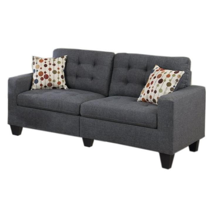 Living Room Furniture 2Pc Sofa Set Blue Grey Polyfiber Tufted Sofa Loveseat W Pillows Cushion Couch Solid Pine